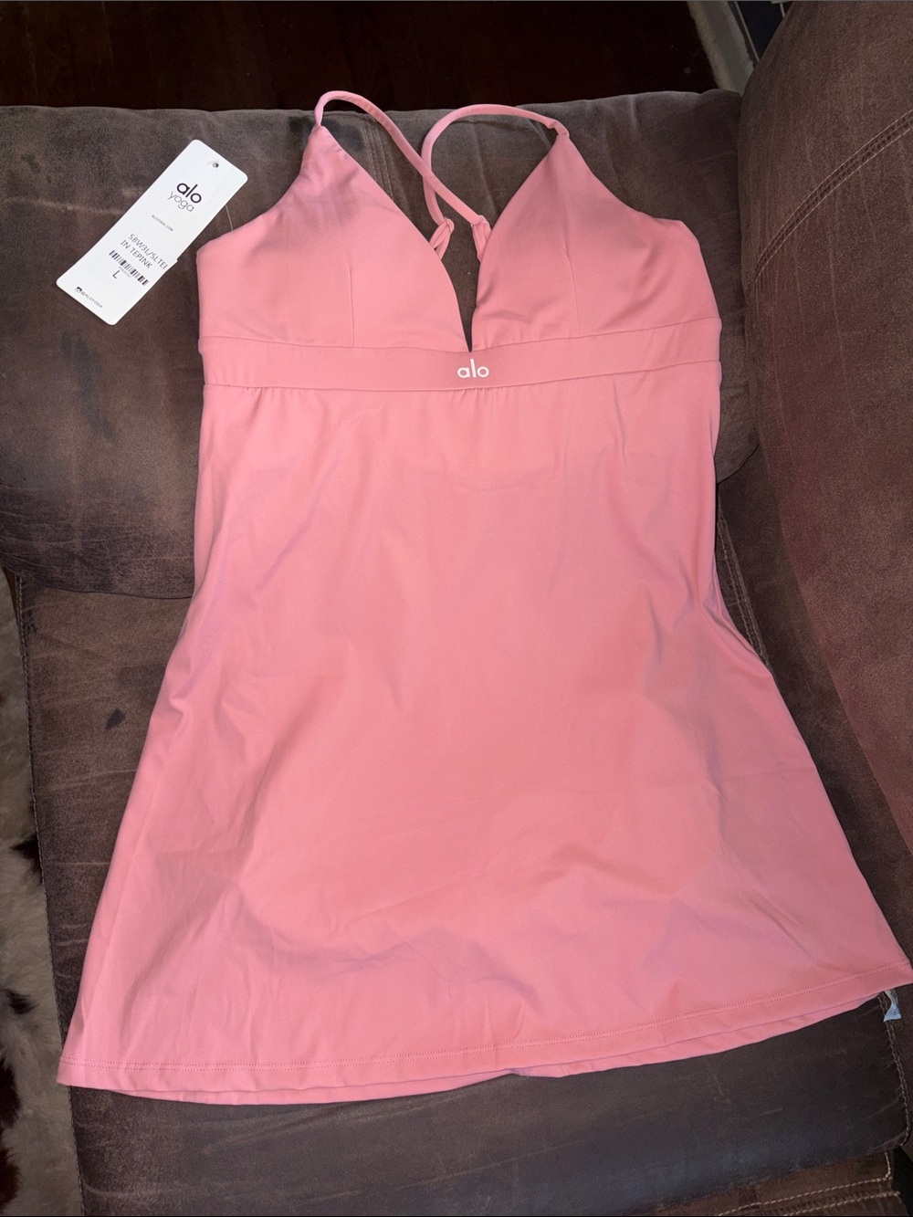 ALO Yoga Pink V-Neck Skirted One-Piece Swim Dress